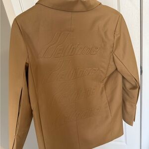 Tan Blazer with Embossed Design and Structured Collar